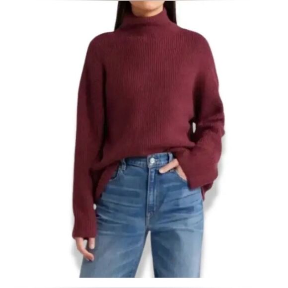 Treasure and Bond burgundy mock knit turtleneck cotton wool blend sz S - Picture 1 of 8
